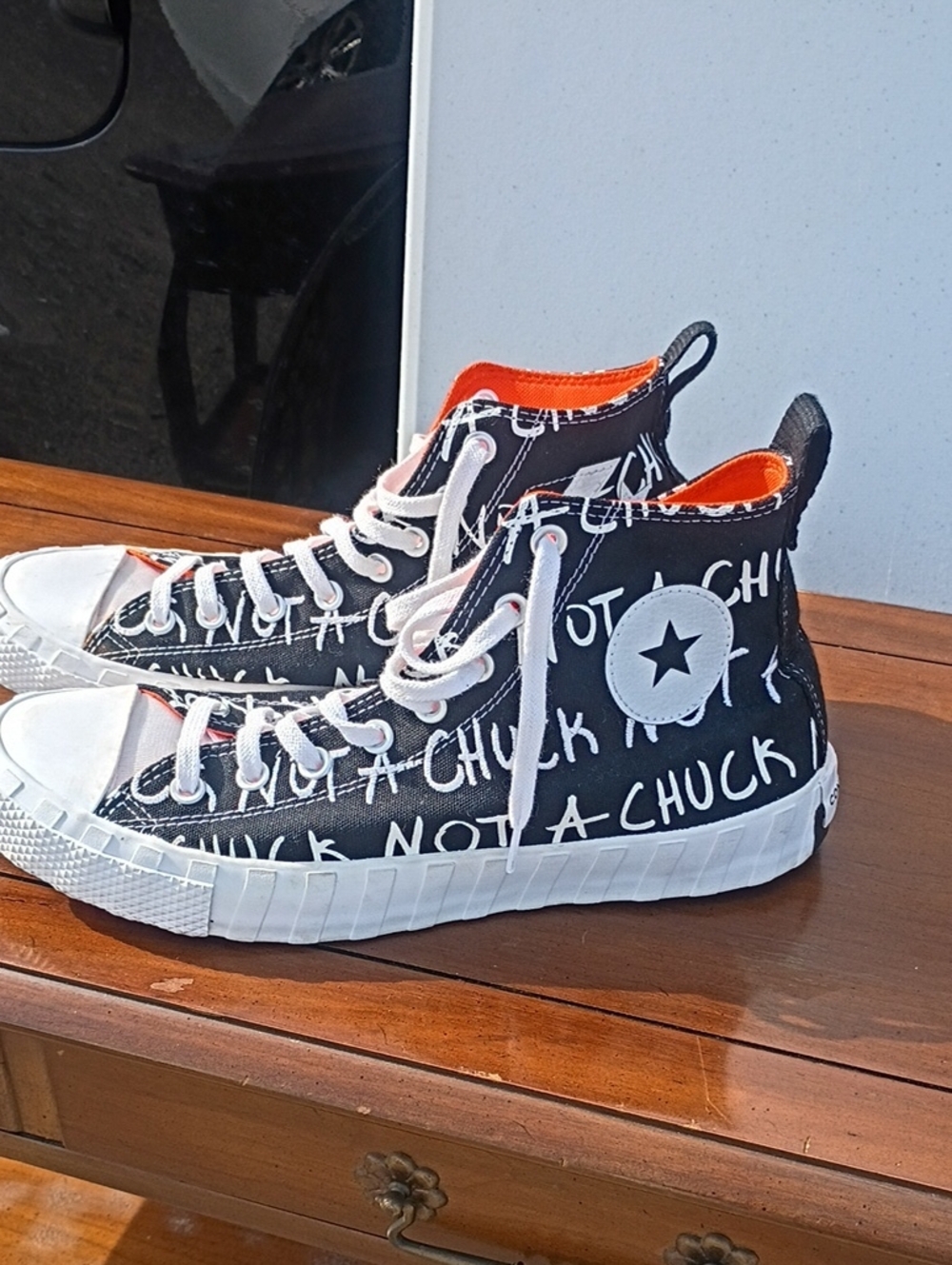 Unisex High-Top Canvas Sneakers in Black with Orange Lining